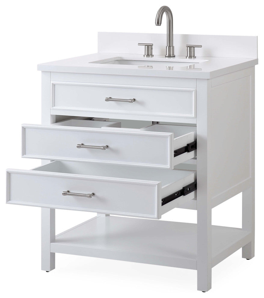 Tennant Brand Single Sink Vanity, Felton, White, 30'', White Quartz