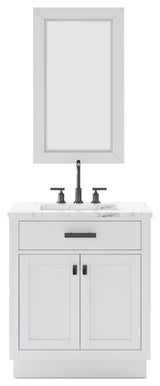 Hartford 30" Single Sink Marble Countertop Bath Vanity, White, Vanity With Mirro