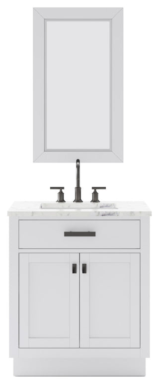 Hartford 30" Single Sink Marble Countertop Bath Vanity, White, Vanity With Mirro
