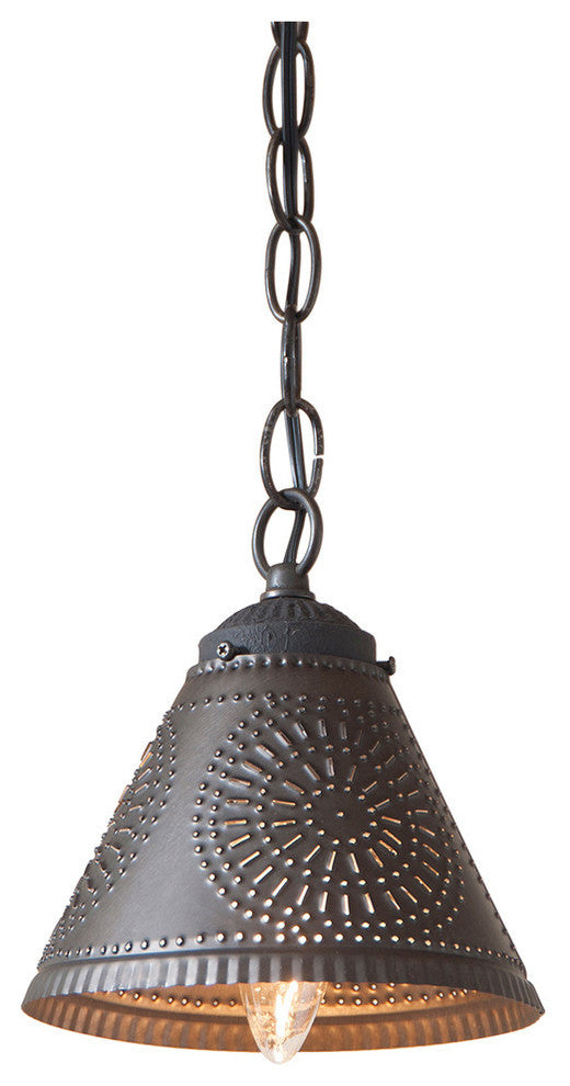 Crestwood Shade Light Pendant in Kettle Black Punched Tin