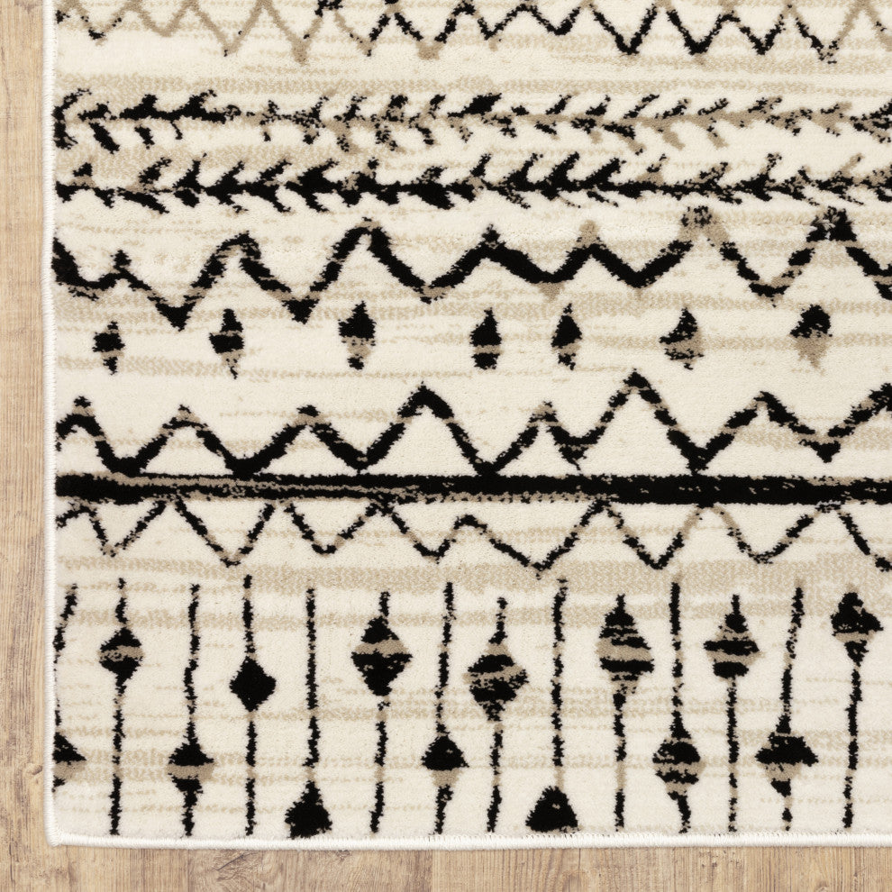Garson Tribal Distressed Area Rug, Ivory, 3'10"x5'5"