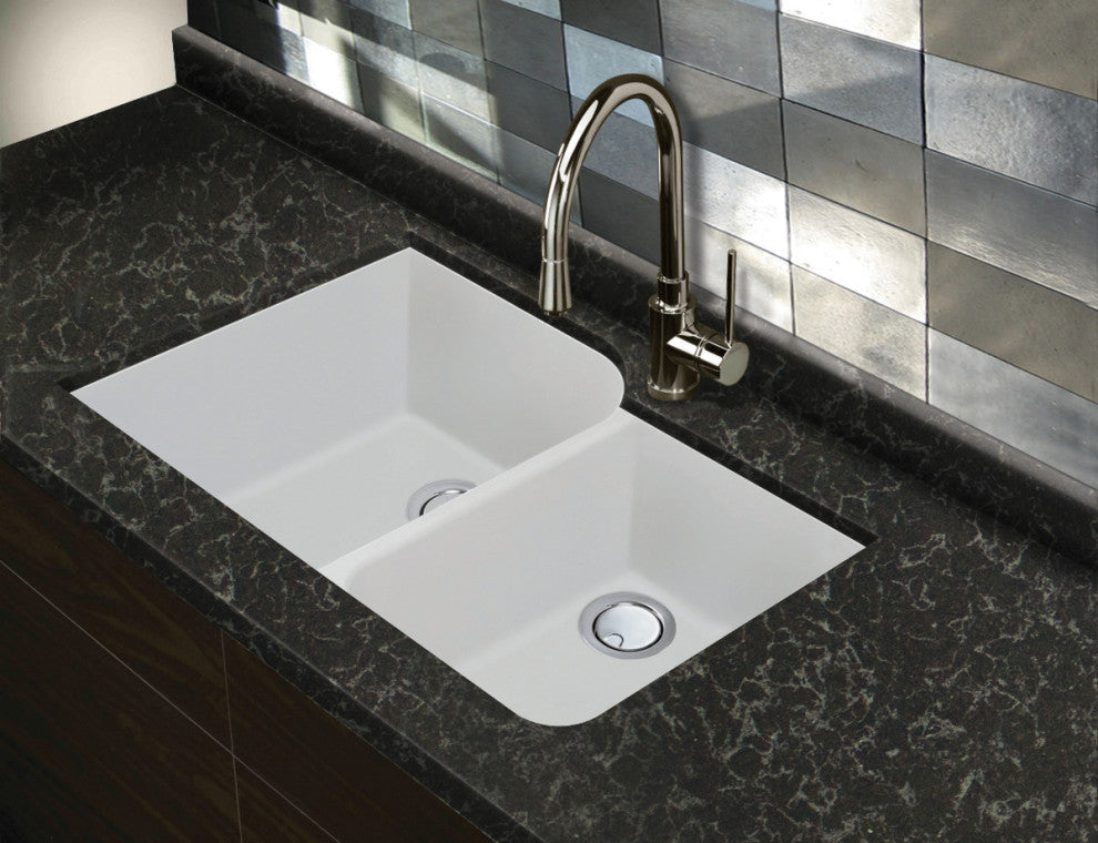 Radius Granite 31-in Undermount Kitchen Sink Kit in White