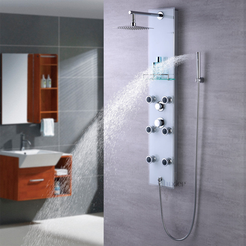Luxier 51" 6-Jet Shower Panel With Rainfall Shower Head Hand Shower, White