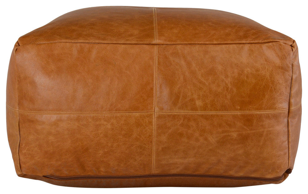 Cheyenne Genuine Leather 24" Square Brown Pouf by Kosas Home