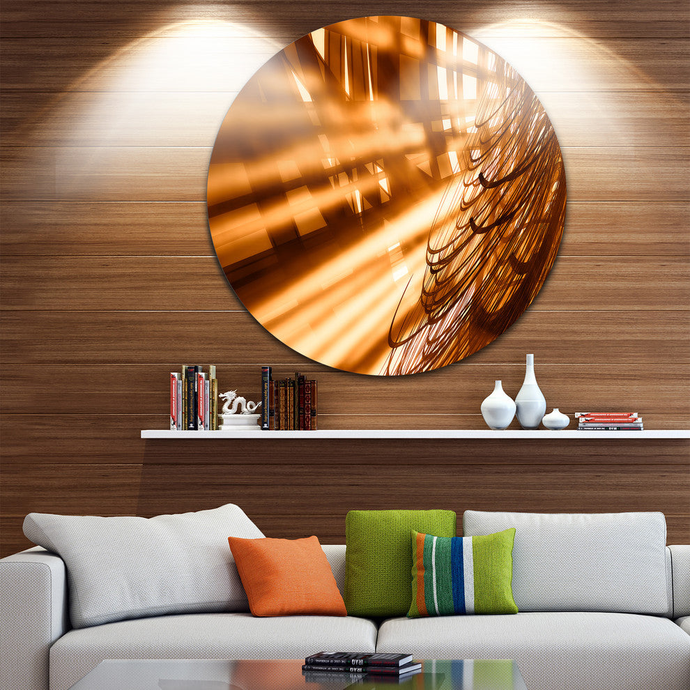 Fractal 3D Brown Bold Tangle, Abstract Art Round Metal Wall Art, 36"