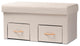 Beige Fabric Upholstered and Oak Brown Finished Wood 2-Drawer Storage Ottoman
