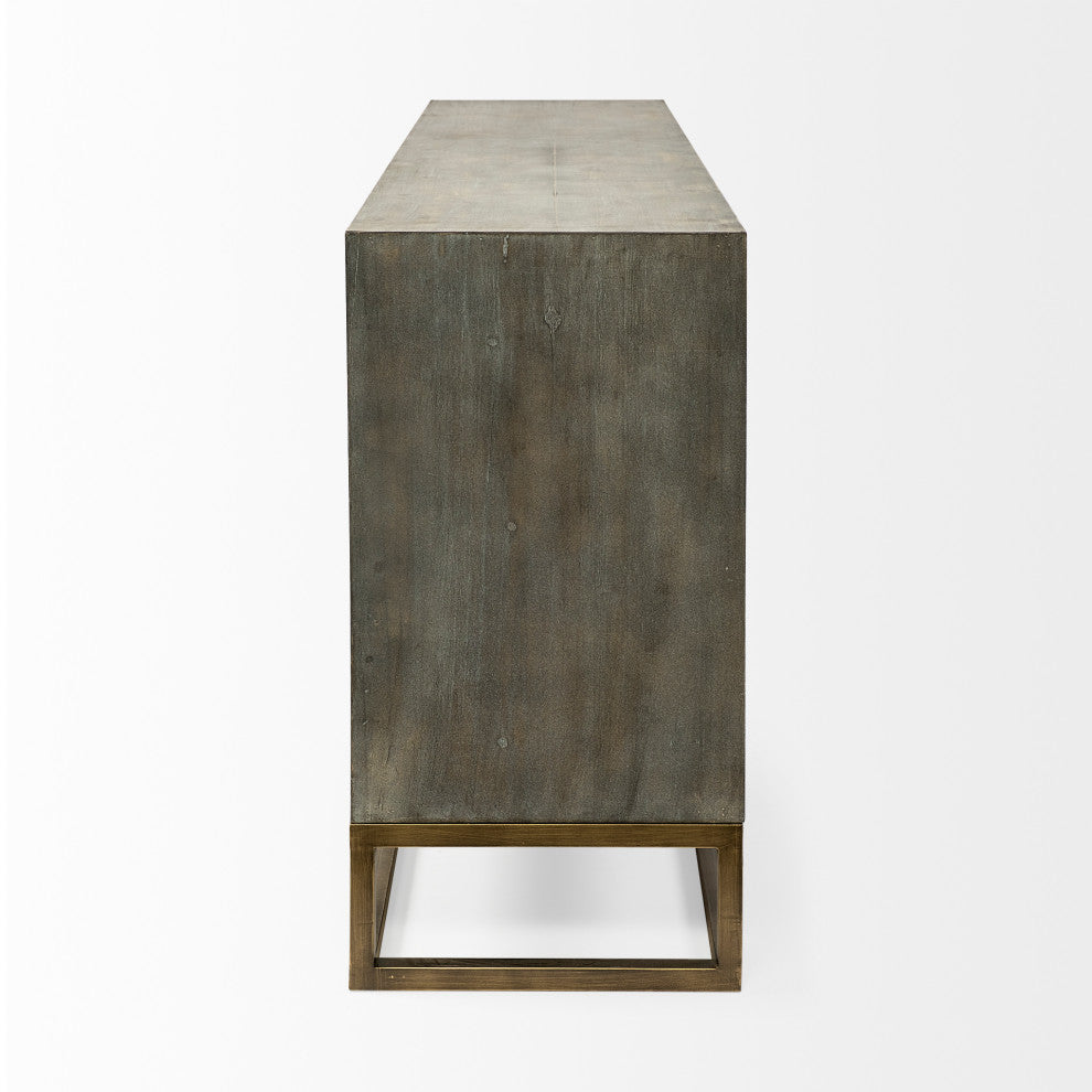 Genevieve II Gray Fir Veneer w/ Gold Metal Frame Drawer Sideboard