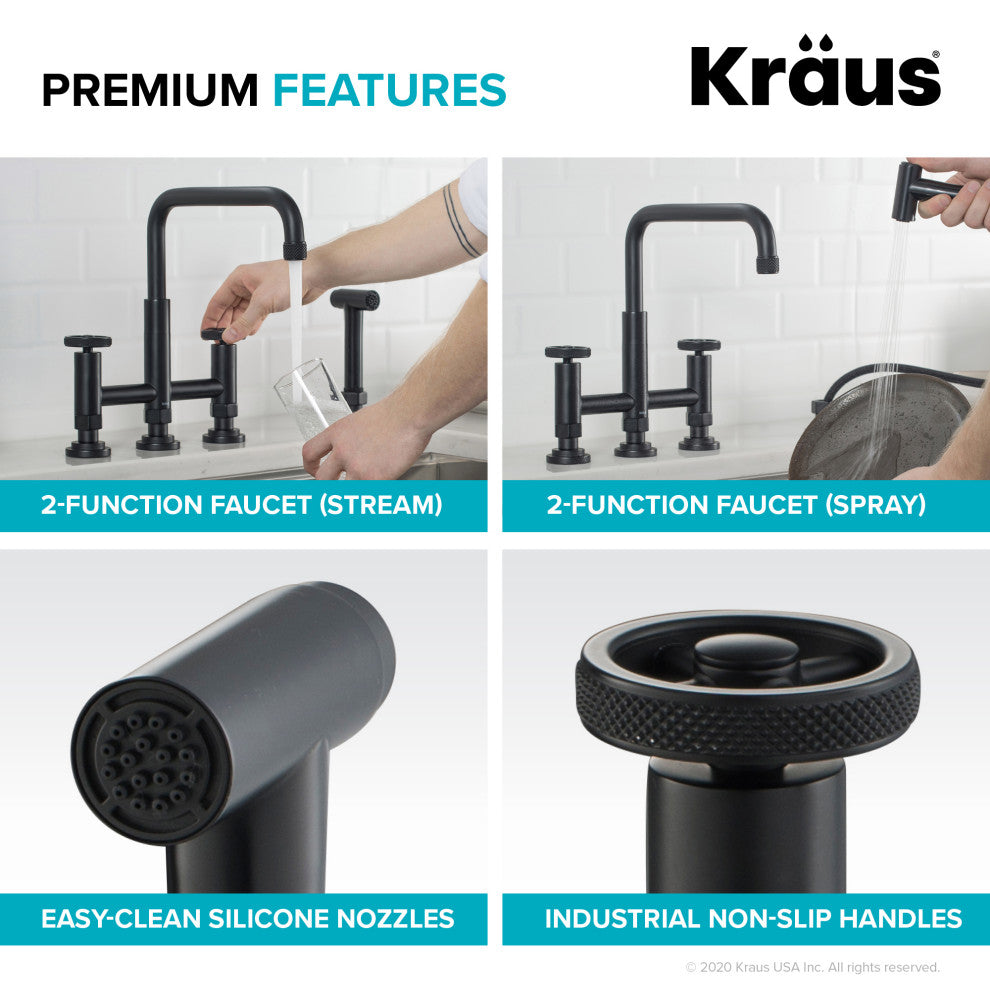 Urbix Bridge Kitchen Faucet, Matte Black, Water Dispenser Ff-101