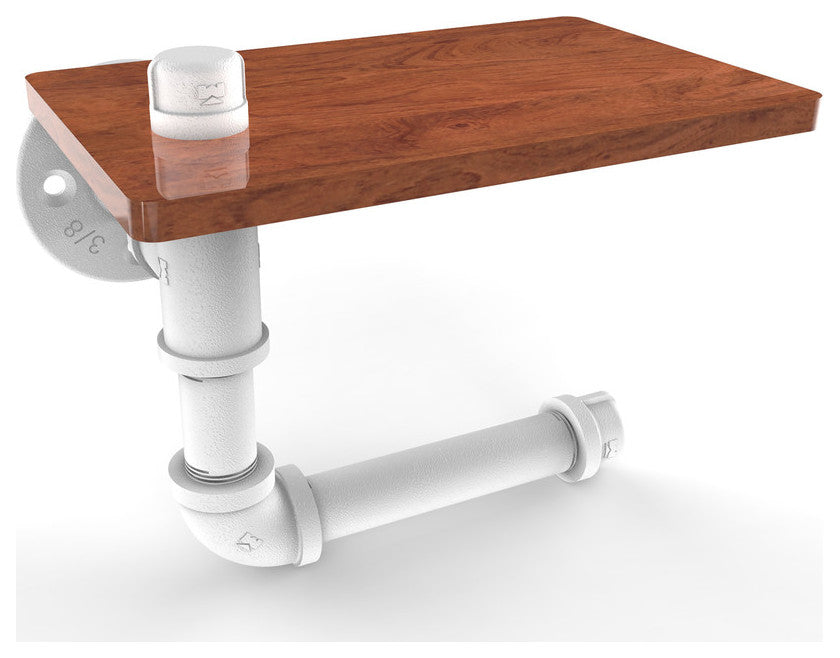 Pipeline Toilet Paper Holder with Wood Shelf, Matte White