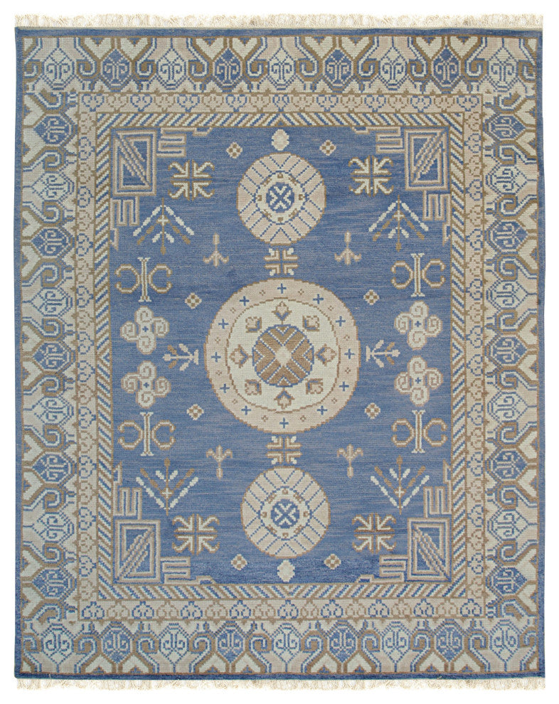 EORC Blue Hand Knotted Wool Khotan Rug, 8'x10'