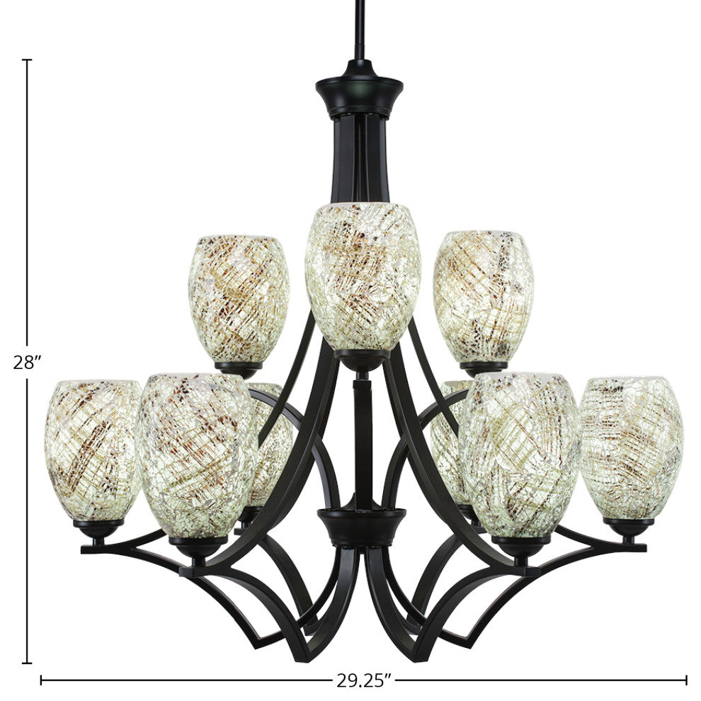 Zilo 9 Light Chandelier, 5" Natural Fusion Glass