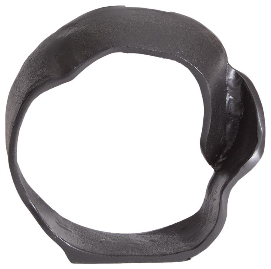 Set of 2 Modern Abstract Round Ring Circle Sculpture Black Metal Organic Shape