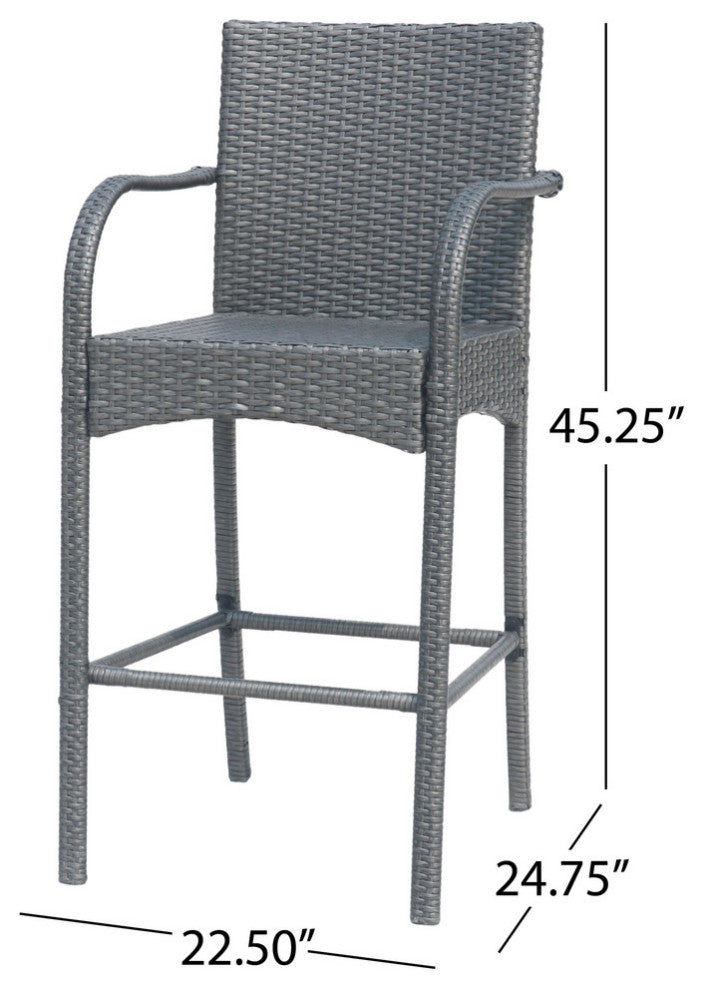 Beatrice Outdoor Wicker Barstool Chair, Set of 2, Gray