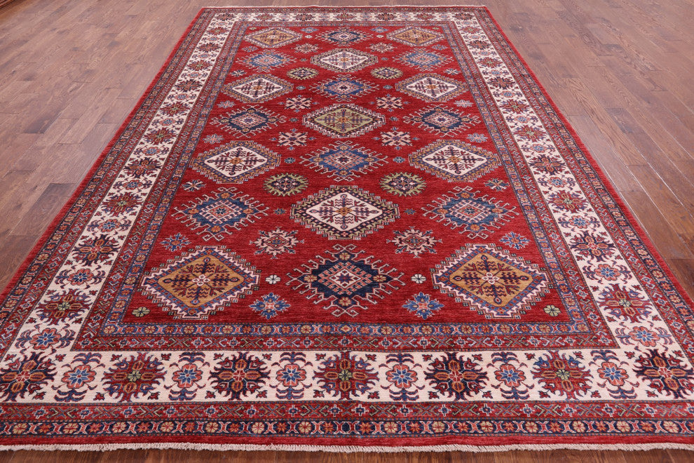 Super Kazak Geometric Hand Knotted Wool Rug 8' 8" X 12' 2" Q9526