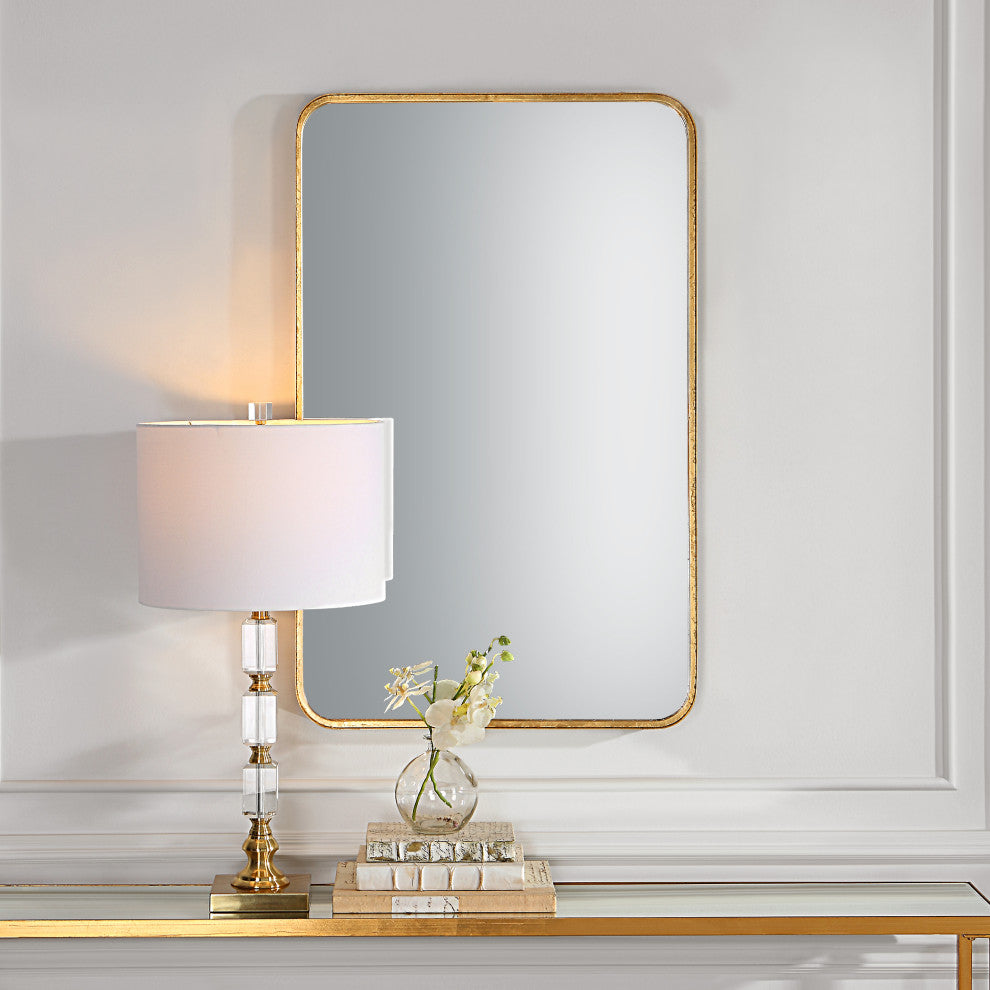 38" Industrial Gold Metal Mirror