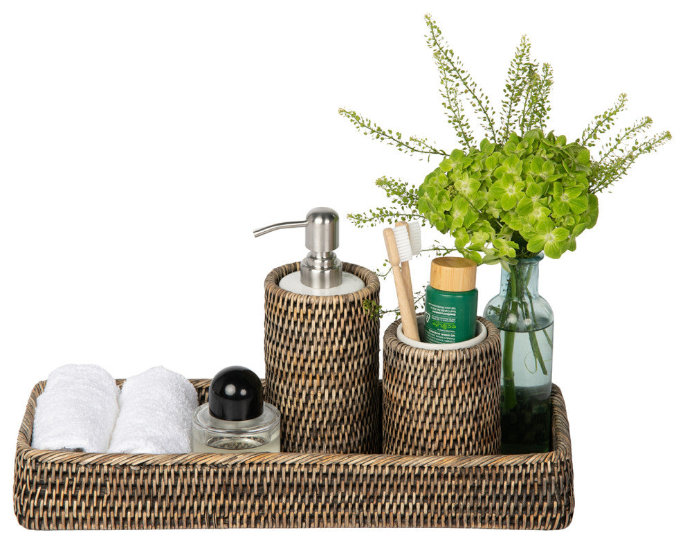 La Jolla Handwoven Elongated Rattan Vanity Tray, Black-Wash