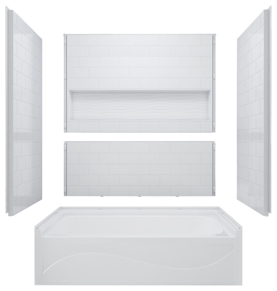 60" x 32" 4-Piece Direct-to-Stud Alcove Tub Surround With Soaking Bathtub Combo