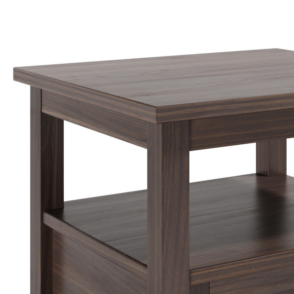 Warm Shaker Solid Wood 20" Rustic End Side Table, Warm Walnut Brown