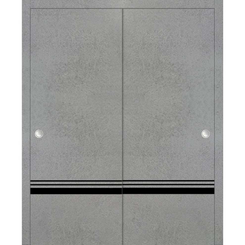 Bypass Doors 84 x 80 | Planum 0012 Concrete with  | Sturdy Rails