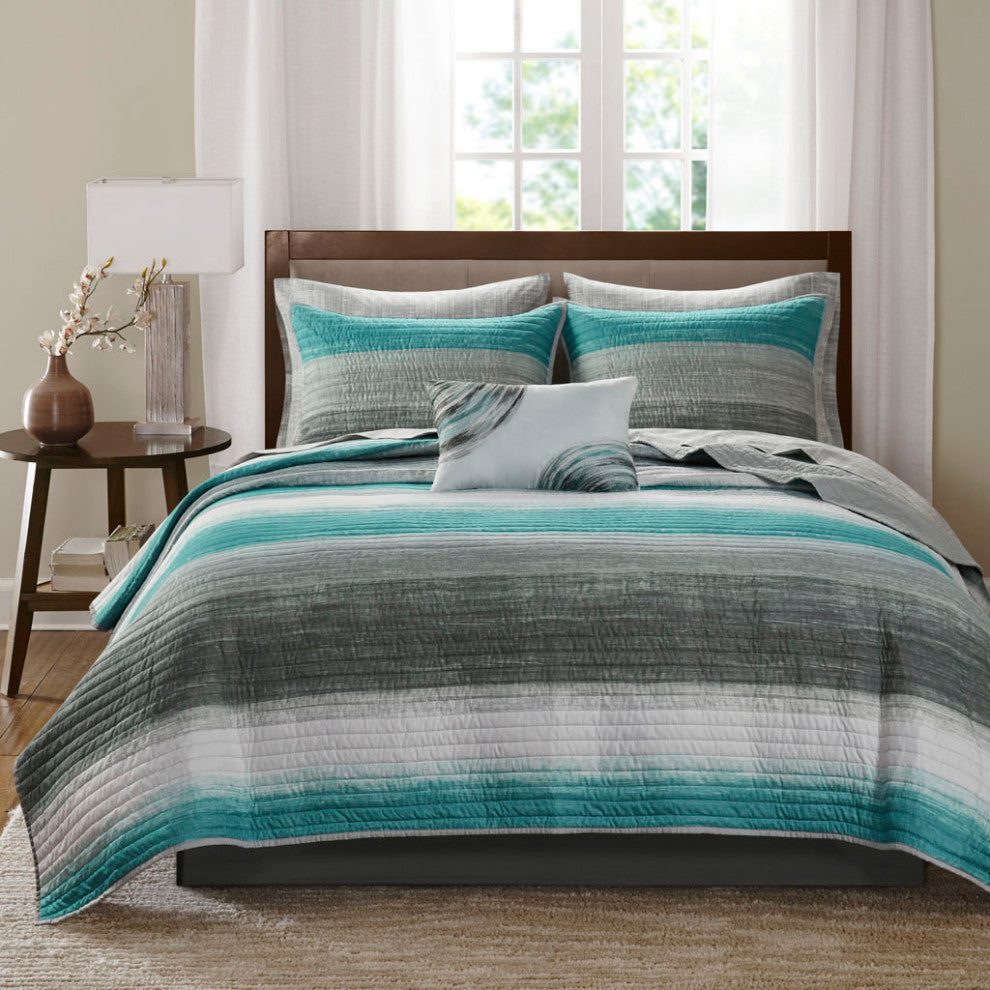 Madison Park Essentials Saben 8 Piece Quilt Set With Cotton Bed Sheets, Aqua