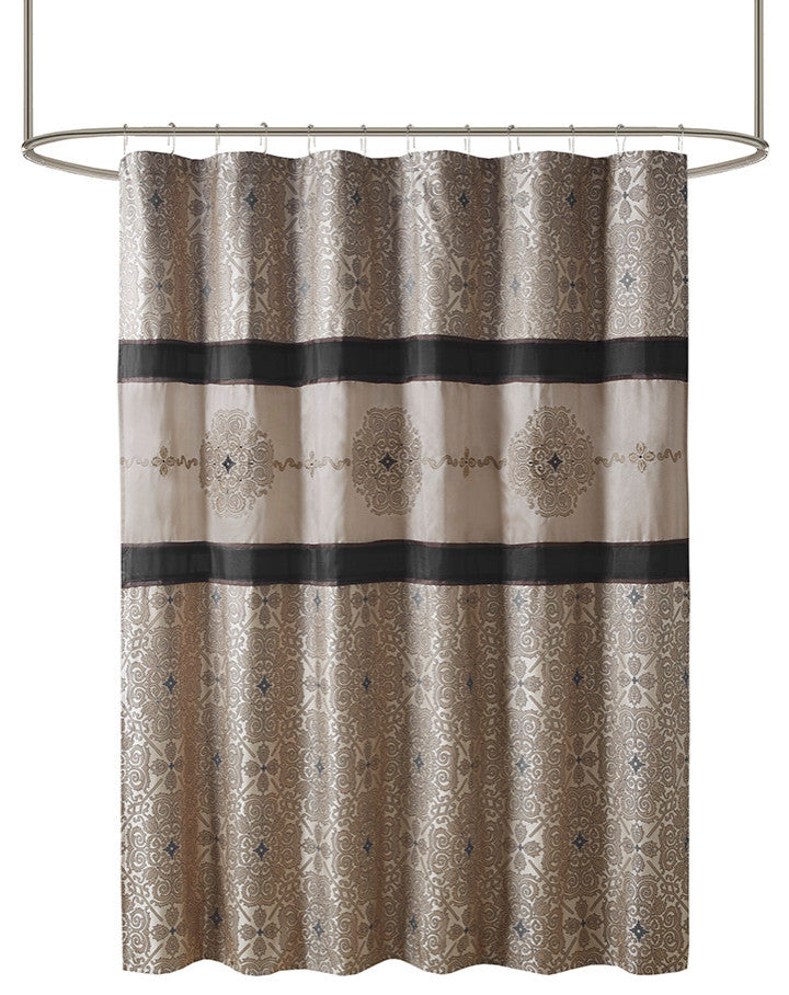Madison Park Donovan Embroidered Shower Curtain, Black 72x72"