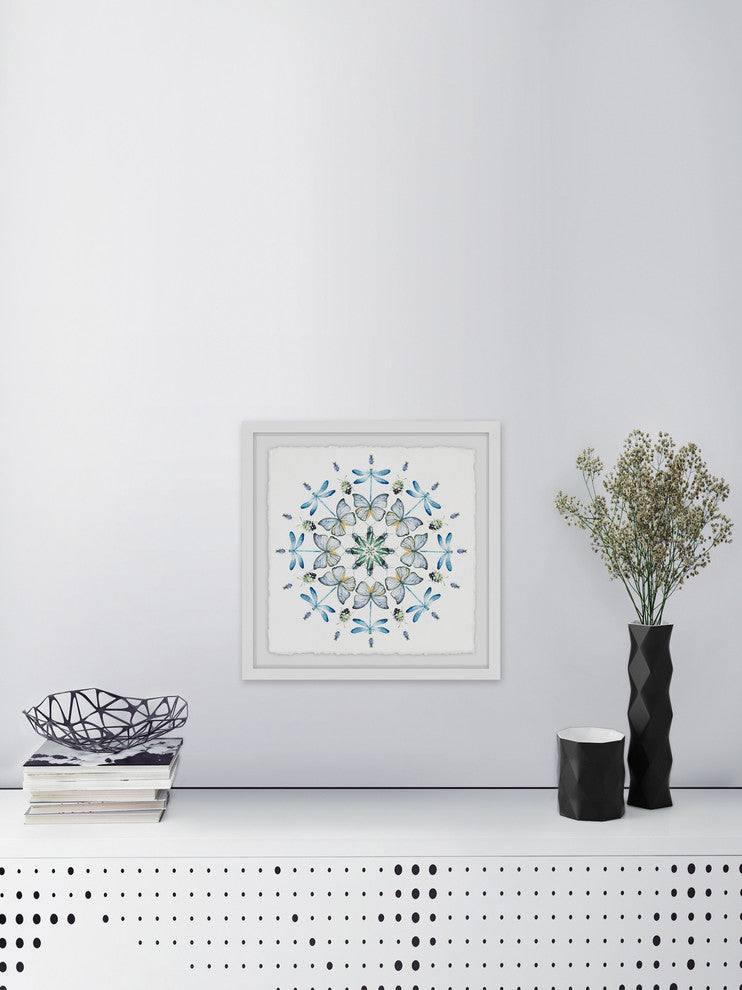 "Blue Bug Circles" Framed Painting Print, 12"x12"