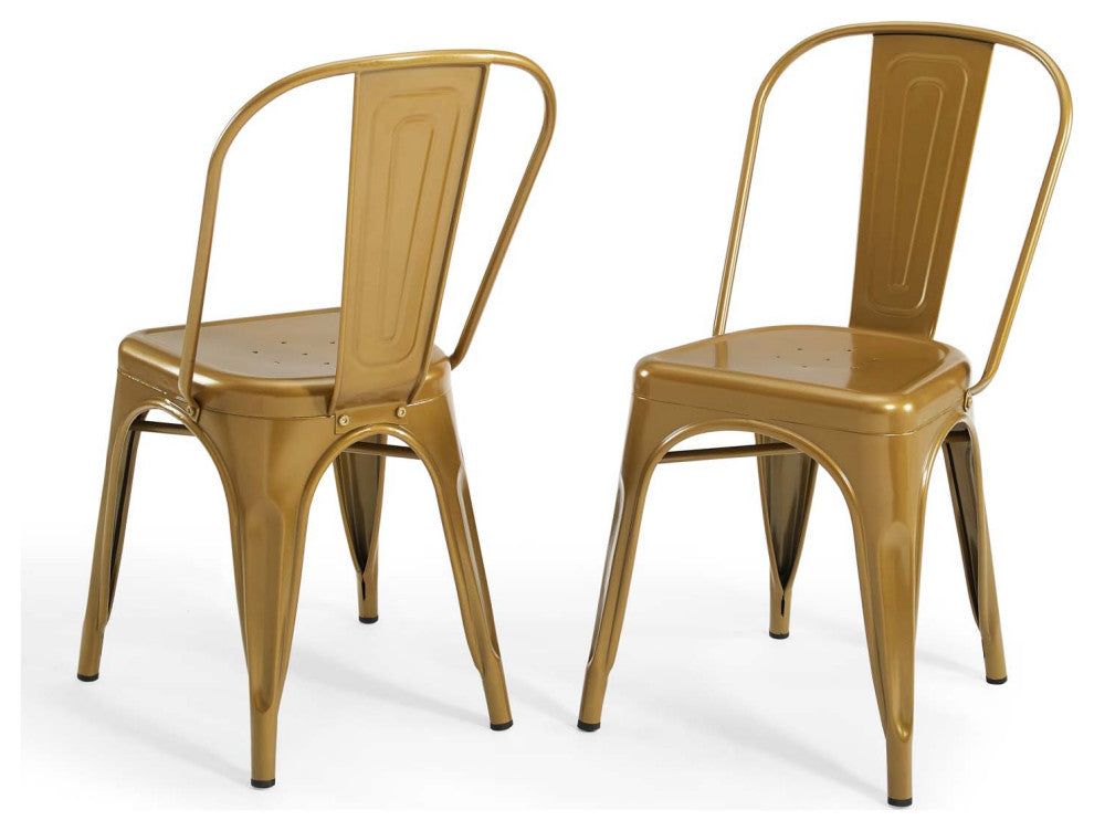 Side Dining Chair, Set of 2, Metal, Gold, Modern, Bistro Restaurant Hospitality