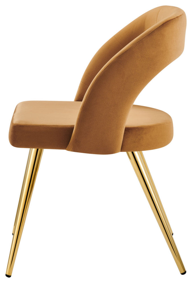 Dining Chair, Gold Brown, Velvet, Modern, Mid Century Cafe Bistro Hospitality