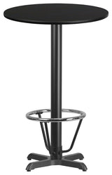 24" Round Laminate Table Top With 22"x22" Bar Ht Base and Foot Ring, Black