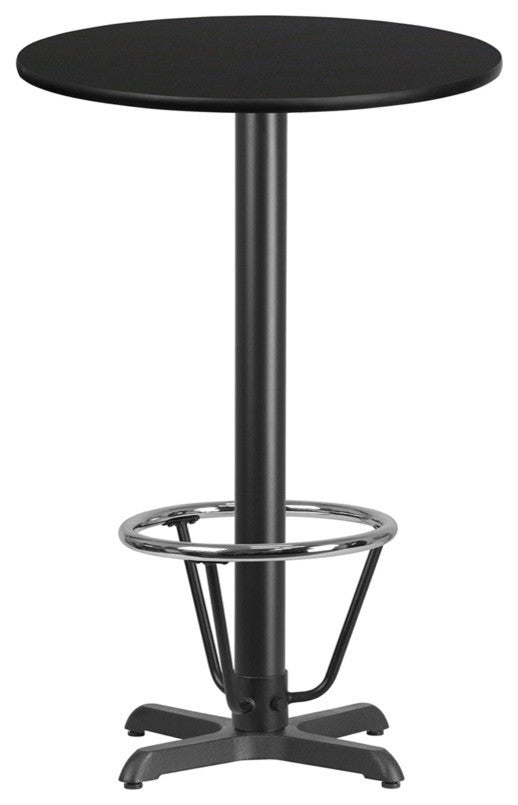 24" Round Laminate Table Top With 22"x22" Bar Ht Base and Foot Ring, Black