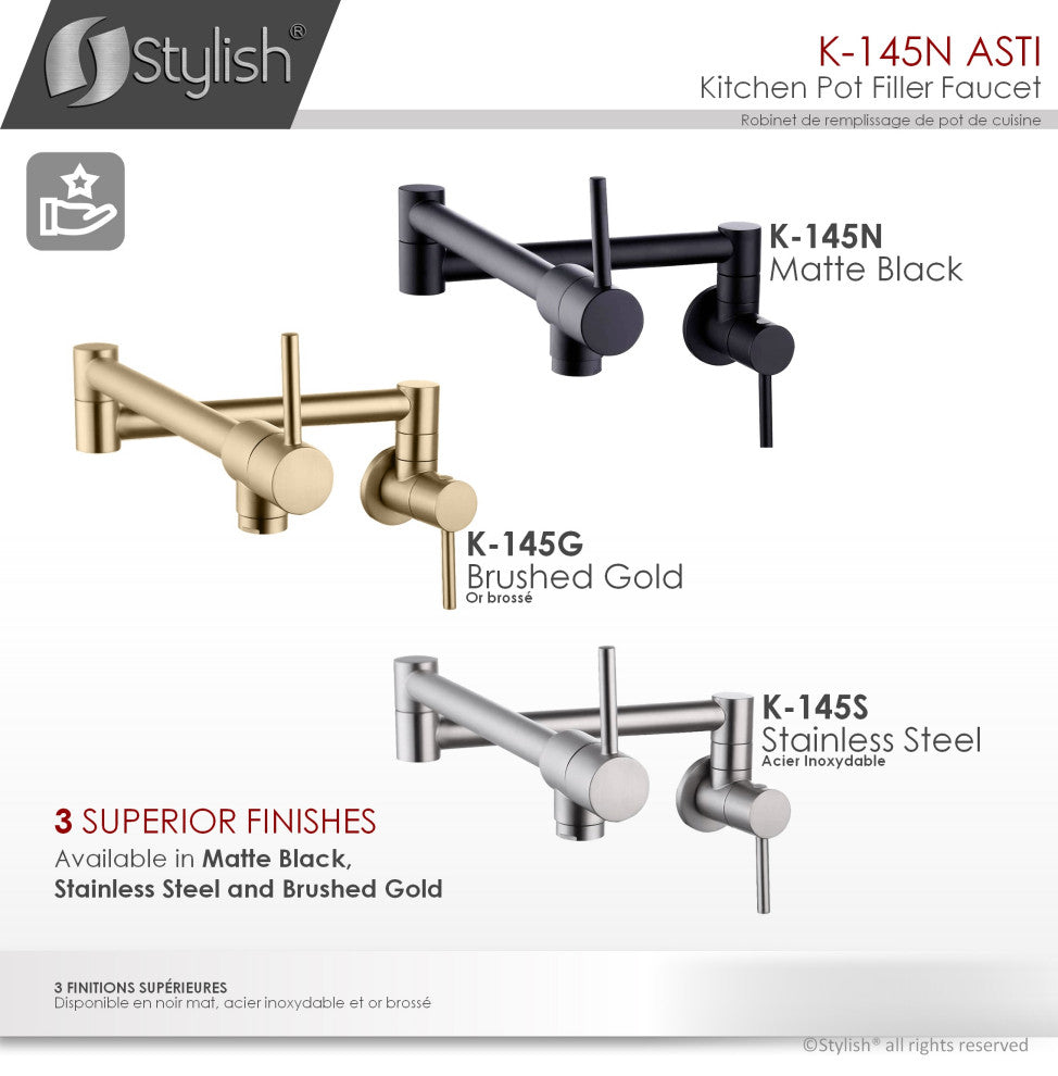 STYLISH Stainless Steel Wall Mount Pot Filler Folding Stretchable