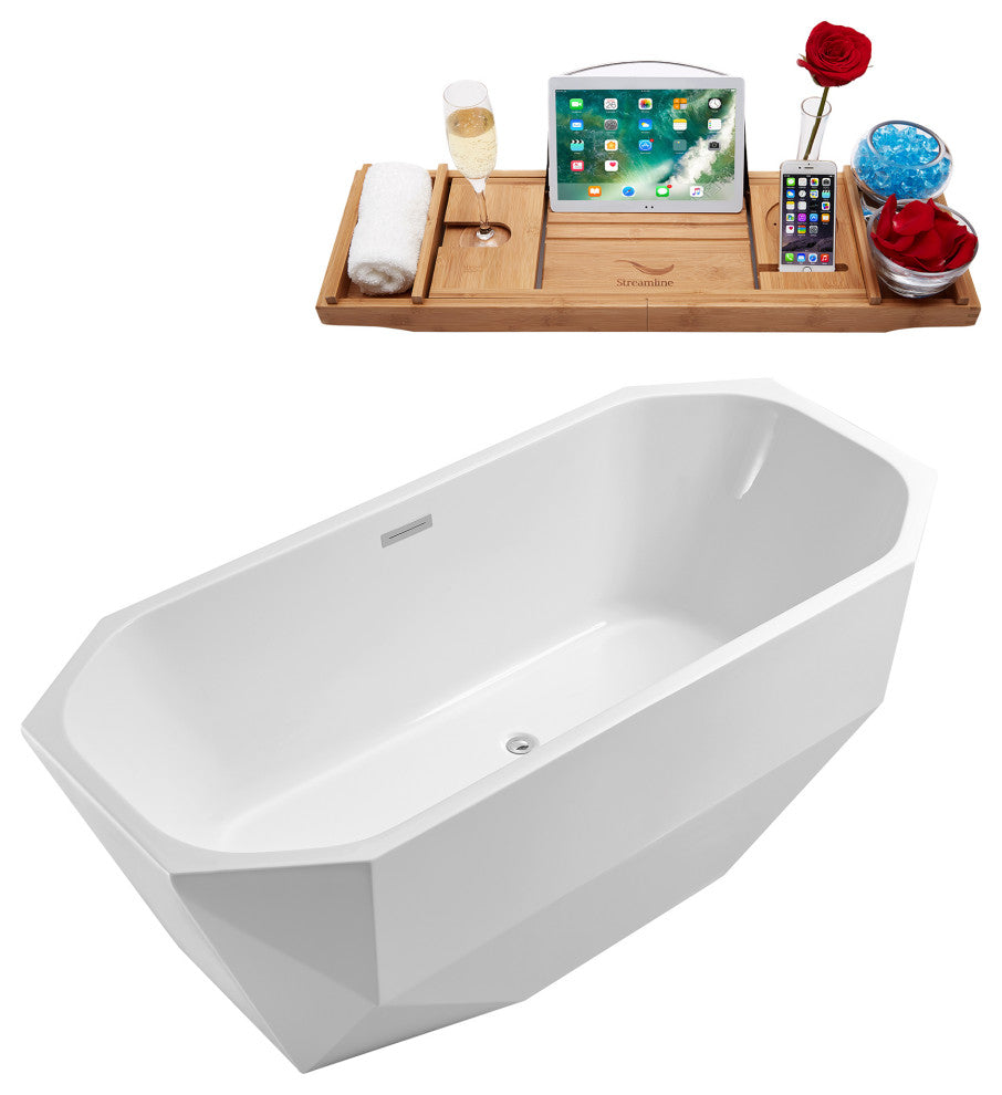 59" Streamline Freestanding Tub and Tray With Internal Drain