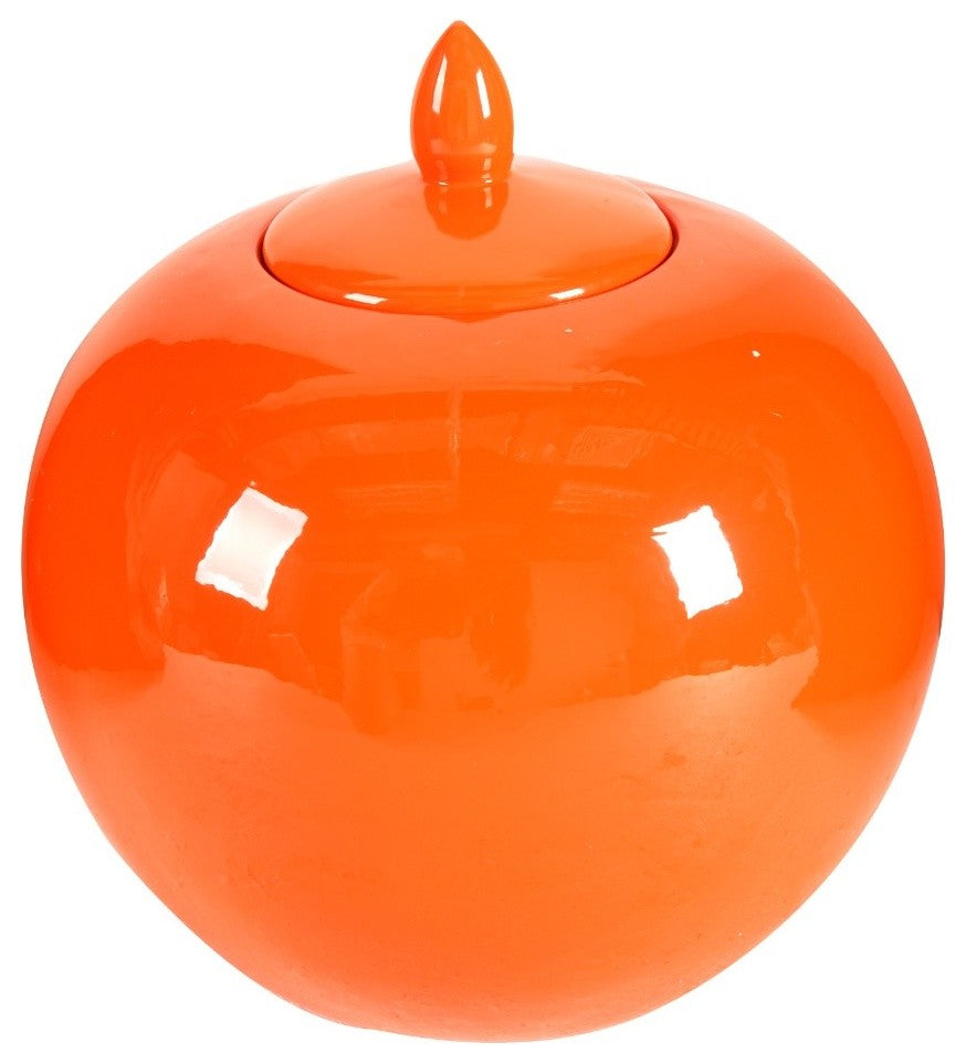 Round Ceramic Lidded Bellied Jar, Orange