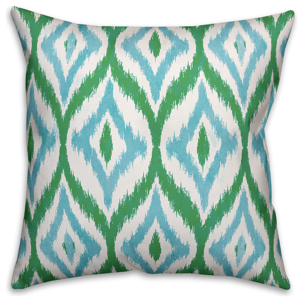 "Green Summer Ikat" Outdoor Throw Pillow, 18"x18"