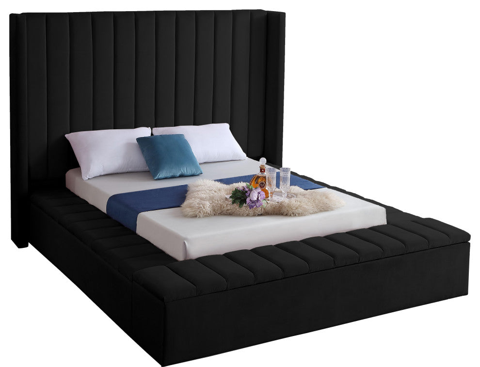 Kiki Velvet Bed, Black, Queen