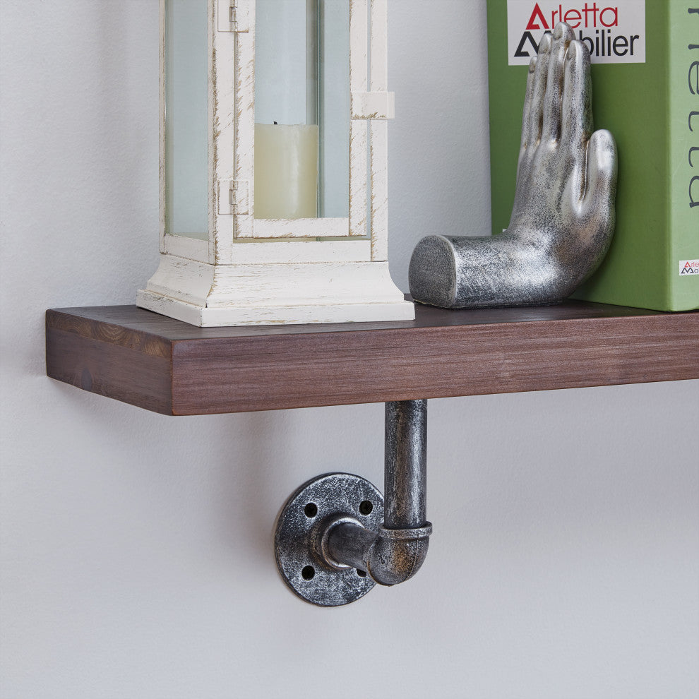 Danya B. 24" x 7" Floating Pipe Industrial Rustic Wall Mount Shelf, Umber Mocha