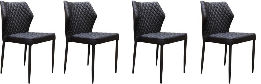 Benzara BM190860 4 Diamond Tufted Leatherette Dining Chair with Metal Leg, Black