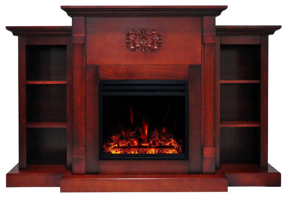 Sanoma Electric Fireplace Heater With 72" Bookshelves, Cherry