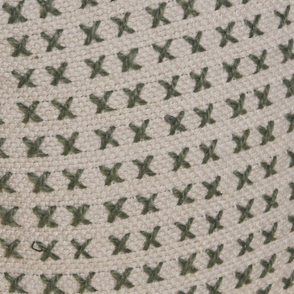 GDF Studio Fender Cream and Green Fabric Square Pouf Ottoman