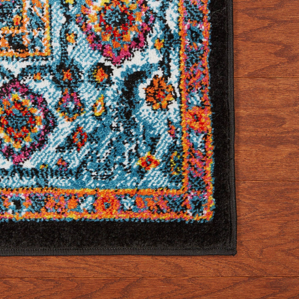8" x 9" Black Decorative Medallion Area Rug