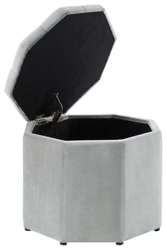 25" Light Gray Velvet And Black Tufted Specialty Storage