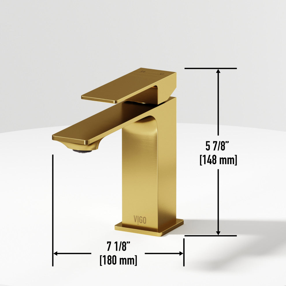 VIGO Dunn 6" H Single Handle Single Hole Bathroom Faucet, Matte Brushed Gold, Without Extras
