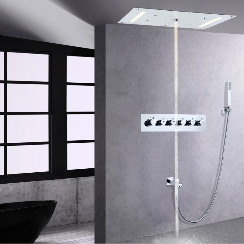 Led Mist Rainfall Shower System and Handheld Shower, Chrome Polished