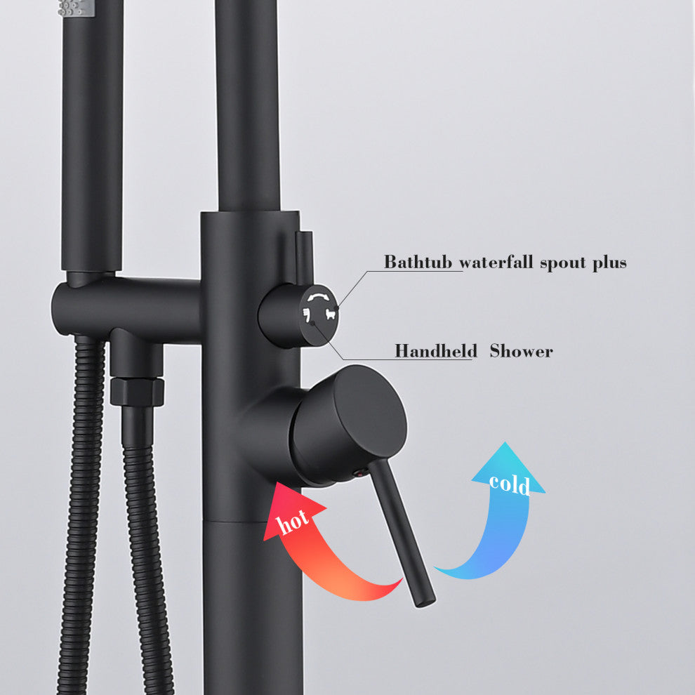 Single Handle Floor Mounted Freestanding Tub Filler with Hand Shower