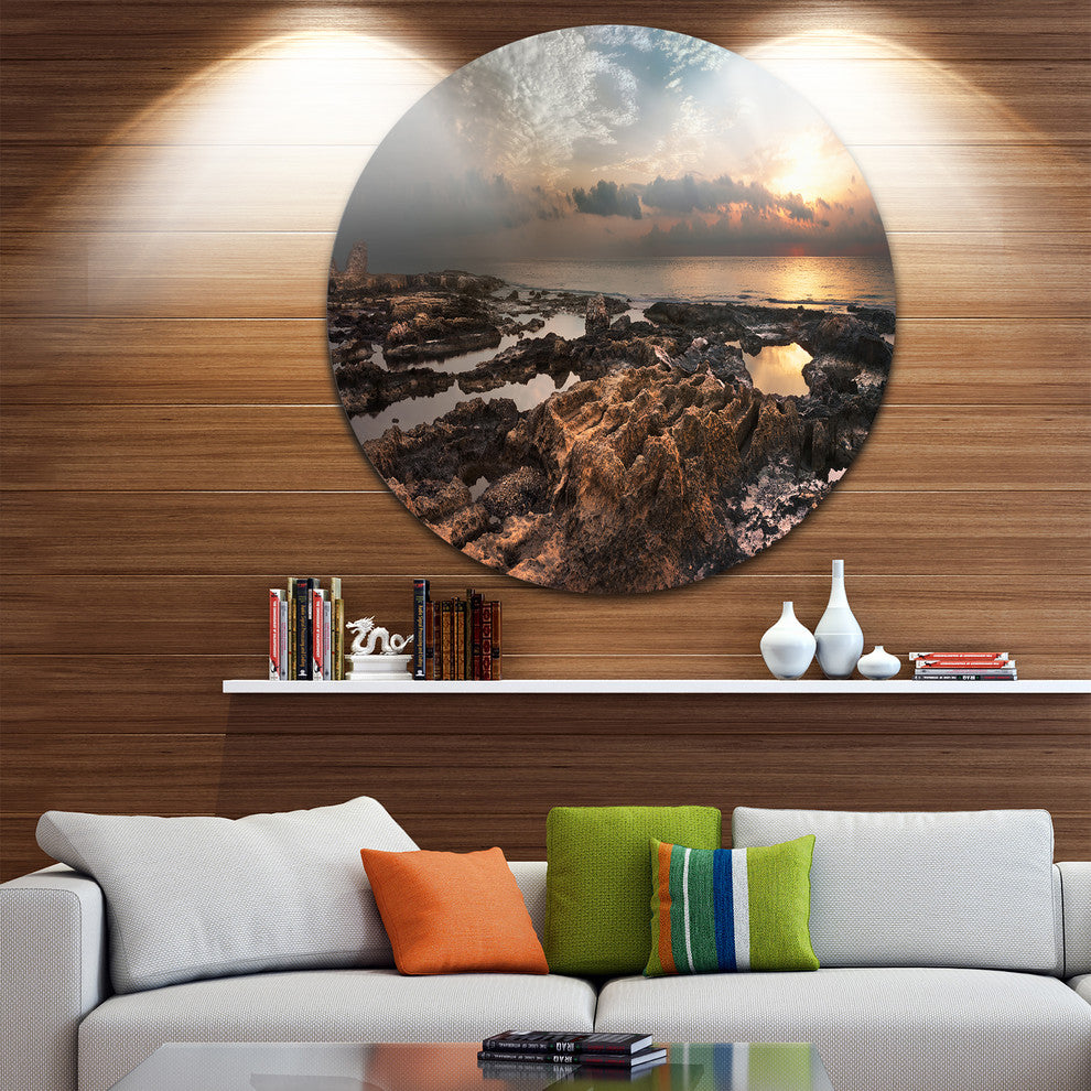 African Rocky Coast Panorama, Beach Round Wall Art, 36"