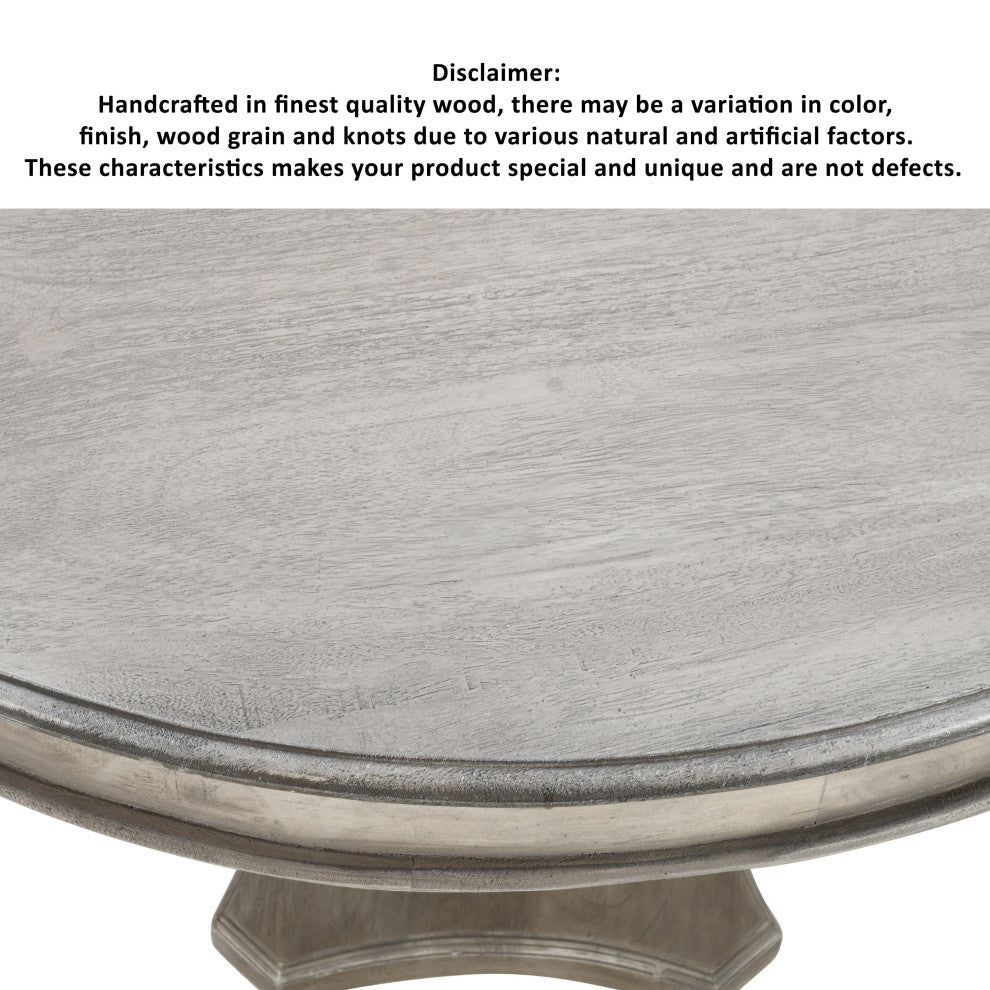 42" Mango Wood Dining Table Round Top Pedestal Base Washed White Gray