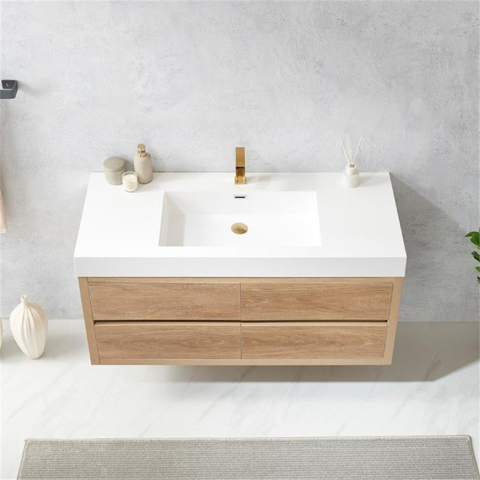 Palencia 48" Single Sink Wall-Mount Floating Wood Bathroom Vanity No Mirror