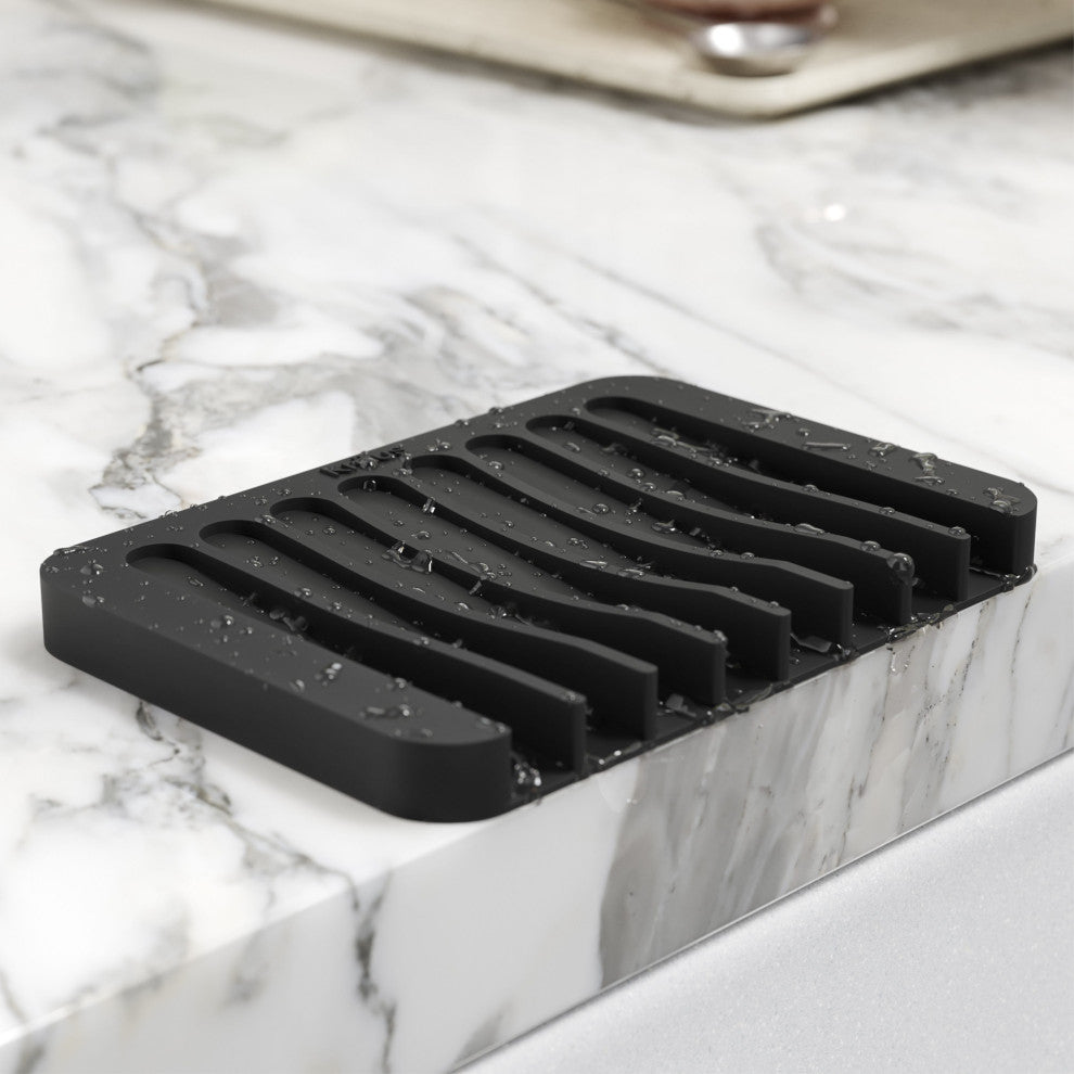 KRAUS Silicone Dish Drying Mat and Silicone Soap Dish Holder Black