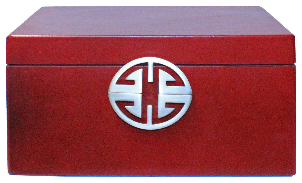 Oriental Round Hardware Red Rectangular Container Box Medium Hcs5516B