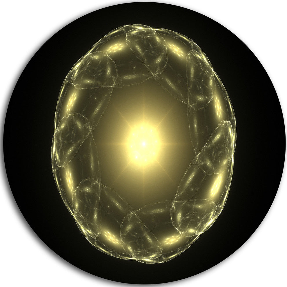 Shiny Bright Yellow Radial Fractal Flower, Floral Disc Artwork, 23"